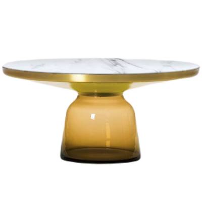 Table basse BELL / Ø 75 x H. 36 cm / Verre / Plateau marbre blanc / Laiton, Orange ambré / ClassiCon