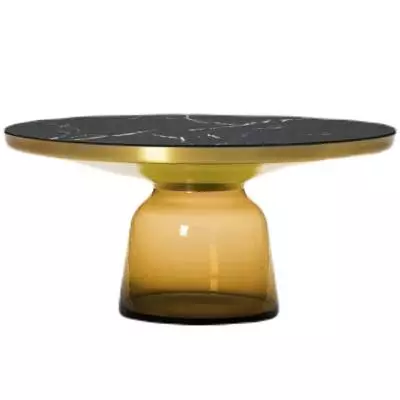 Table basse BELL / Ø 75 x H. 36 cm / Verre / Plateau marbre noir / Laiton, Orange ambré / ClassiCon