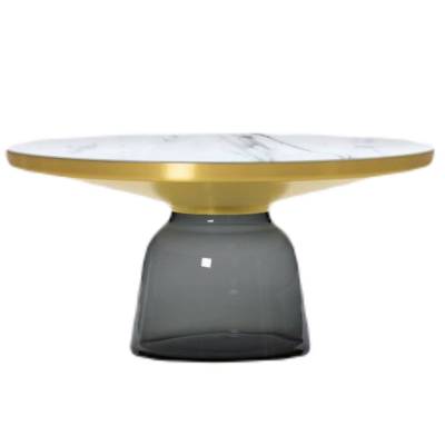 Table basse BELL / Ø 75 x H. 36 cm / Verre / Plateau marbre blanc / Laiton et Gris Quartz / ClassiCon