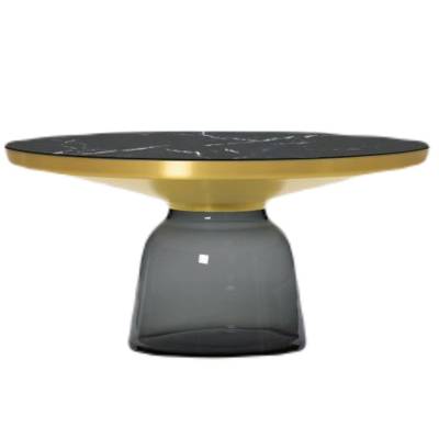 Table basse BELL / Ø 75 x H. 36 cm / Verre / Plateau marbre noir / Laiton et Gris Quartz / ClassiCon