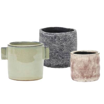 Lot de 3 pots de fleurs / Faïence / Gris Vert Rose / Serax