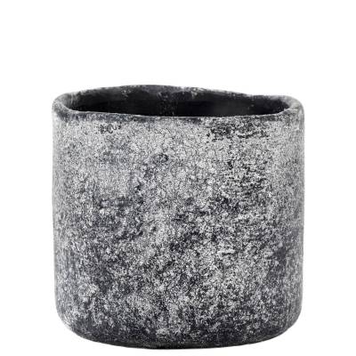 Pot de fleurs BLACK ANCIENT L / ø 17 x H. 16 cm / Faïence / Gris / Sérax