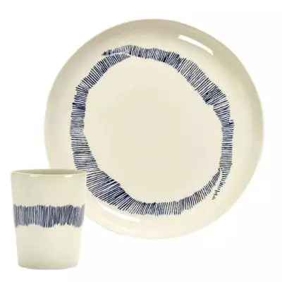 Ensemble tasse à thé et assiette plate FEAST S OTTOLENGHI / Porcelaine / Blanc - Bleu / Sérax