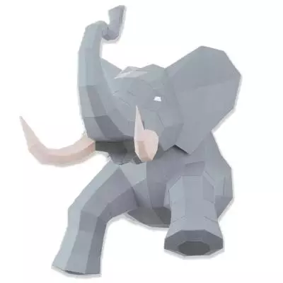 Trophée mural éléphant en 3D / Papier recyclé / Gris / Agent Paper