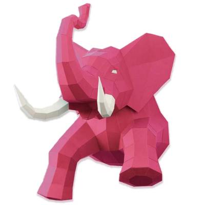 Trophée mural éléphant en 3D SIMONE / Papier recyclé / Rose / Agent Paper