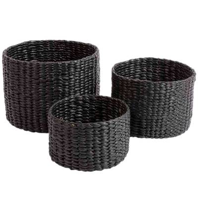 Lot de 3 paniers WATER HYACINTH ROUND / 3 dimensions / Noir