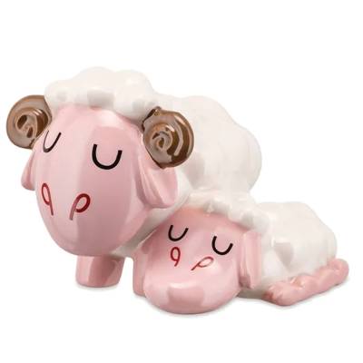 Figurine de Noël Troupeau de Mouton en Porcelaine / Fait Main / Blanc et Rose / Alessi