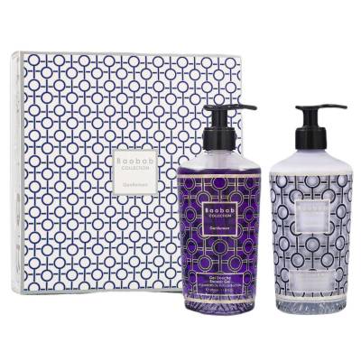 Coffret gel douche et lait corps GENTLEMEN / Rhum-Safran-Labdanum / Verre bleu marine / 350 ml / Baobab