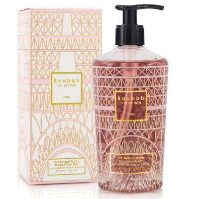 Gel lavant mains PARIS / Tilleul - Tulipe - Feuilles de Châtaignier / Verre rose / 350 ml / Baobab