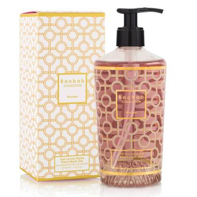 Gel lavant mains WOMEN / Magnolia-Rose-Musc / Verre or et rose / 350 ml / Baobab