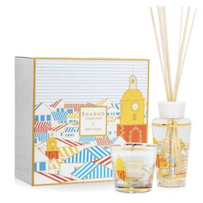 Coffret diffuseur et bougie SAINT-TROPEZ - MY FIRST BAOBAB / Menthe-Thym-Basilic / Verre jaune, orange / Baobab