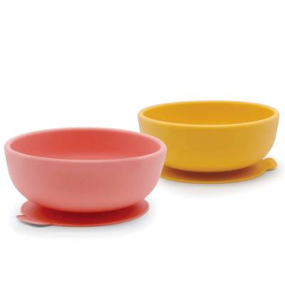 Bol Anti Derapant BAMBINO / ø 12 cm / Rose - Jaune / Ekobo