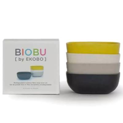 Set 4 grands bols GUSTO noir, gris, blanc et jaune - Ekobo