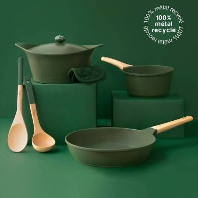 Ensemble collection L'INCROYABLE Cocotte + Poele + Casserole + Manique + Cuillere + Poignee / 2 dimensions / Vert / Cookut