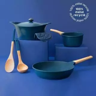 Ensemble collection L'INCROYABLE Cocotte + Poele + Casserole + Manique + Cuillere + Poignee / 2 dimensions / Bleu / Cookut