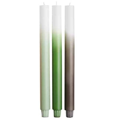 Lot de 3 bougies GRADIENT LONG / H 30 x Ø 2,5 cm / Vert