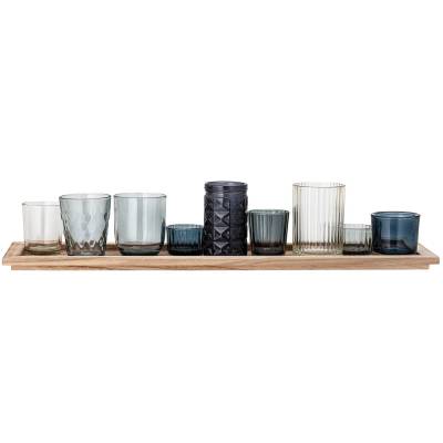 Plateau SANGA TRAY + 9 Photophores / L. 56 cm / Verre / Bleu / Bloomingville