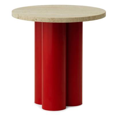 Table d'appoint DIT / Piétement Rouge / Plateau Travertin Clair / Normann Copenhagen