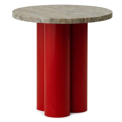 Table d'appoint DIT / Piétement Rouge / Plateau Travertin Argent / Normann Copenhagen