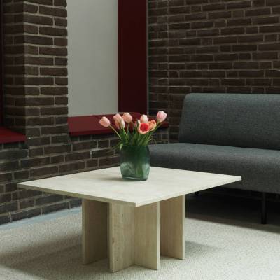 Table gigogne EDGE / L. 80 x H. 40 cm / Pierre Travertin / Naturel / Normann Copenhagen