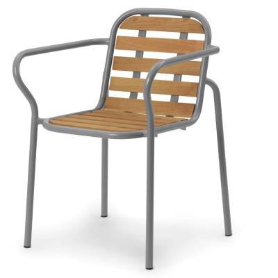 Chaise outdoor avec accoudoirs  VIG / H. assise 46 cm / Métal et Bois / Gris / Normann Copenhagen