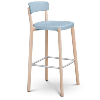 Tabouret NOA / H. assise 66 cm / Bleu Ciel et piètement Bois