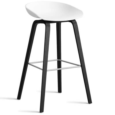 Tabouret de bar ABOUT A STOOL AAS 32 / Plastique et piètement bois - H 75 ou 65 cm