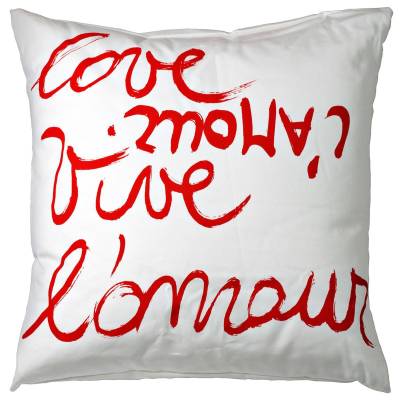 Coussin en coton VIVE L'AMOUR / Blanc & Rouge