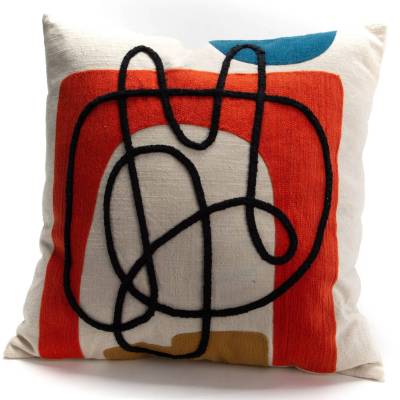 Coussin carre ART UP / 45 x 45 cm / Blanc - Noir - Rouge / Coton / Hoose