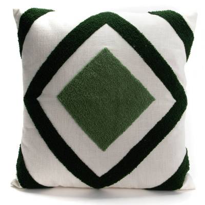 Coussin carre DIAMANT / 45 x 45 cm / Blanc - Vert / Coton / Hoose