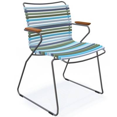 Chaise de jardin CLICK / H. assise 44,5 cm / Accoudoirs en bambou / Lamelles en Plastique / Bleu et Vert / Houe