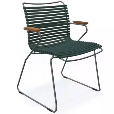 Chaise de jardin CLICK / H. assise 44,5 cm / Accoudoirs en bambou / Lamelles en Plastique / Vert Sapin / Houe