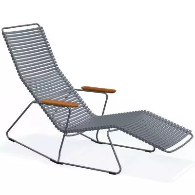 Chaise longue CLICK / L. 1,51 m / Accoudoirs en Bambou / Plastique / Gris Foncé / Houe