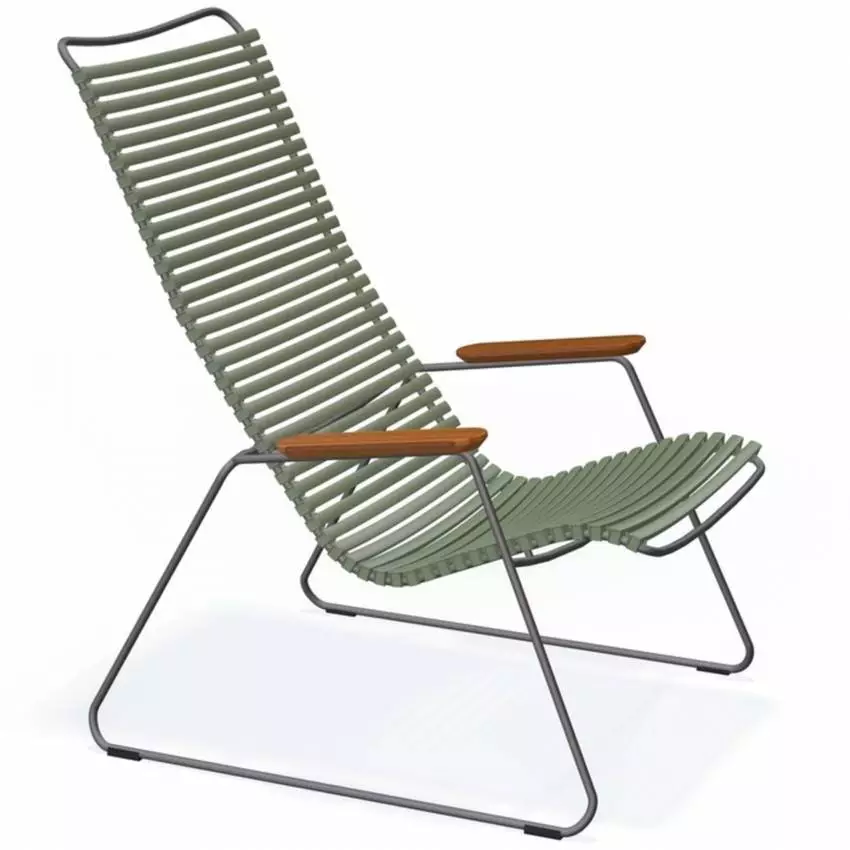 Fauteuil lounge CLICK / H. assise 37,5 cm / Accoudoirs en Bambou / Plastique / Vert Olive / Houe