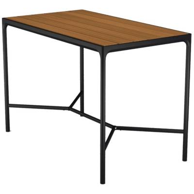 Table haute de jardin FOUR / L. 160 x H. 111 cm / Plateau bambou / Piètement Noir / Houe