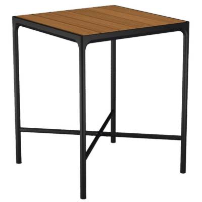 Table haute de jardin FOUR / L. 90 x H. 111 cm / Plateau bambou / Piètement Noir / Houe