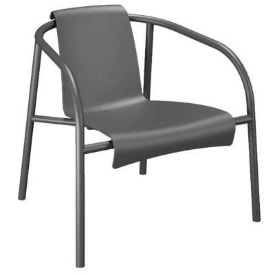 Fauteuil lounge de jardin bas NAMI / H. assise 36 cm / Plastique recyclé / Gris foncé / Houe