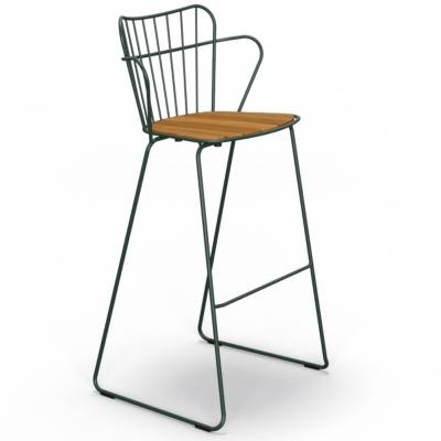 Tabouret de bar outdoor PAON / H. assise 78,5 cm / Métal Bambou / Vert / Houe