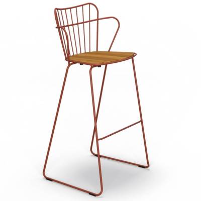 Tabouret de bar outdoor PAON / H. assise 78,5 cm / Métal Bambou / Rouge Paprika / Houe