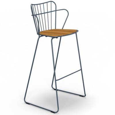 Tabouret de bar outdoor PAON / H. assise 78,5 cm / Métal Bambou / Bleu / Houe