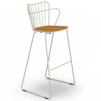 Tabouret de bar outdoor PAON / H. assise 78,5 cm / Métal Bambou / Blanc / Houe