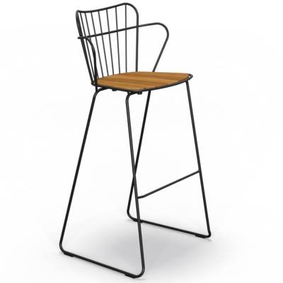 Tabouret de bar outdoor PAON / H. assise 78,5 cm / Métal Bambou / Noir / Houe