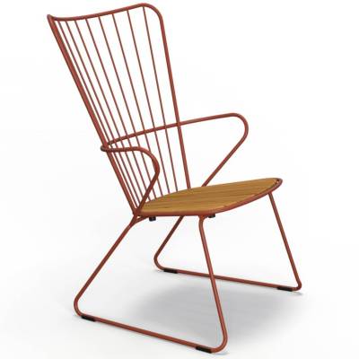 Fauteuil lounge outdoor PAON / H. assise 40 cm / Métal Bambou / Rouge Paprika / Houe