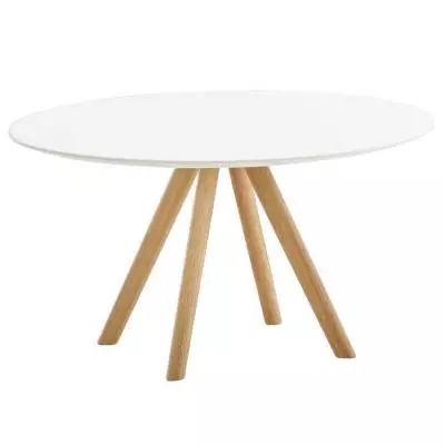 Table basse STICK / Ø 70 cm et H 40 cm / Blanc et chêne