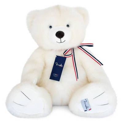 Peluche pour Enfant L'OURS FRANCAIS / H. 50 cm / Blanc Poudré / Mailou