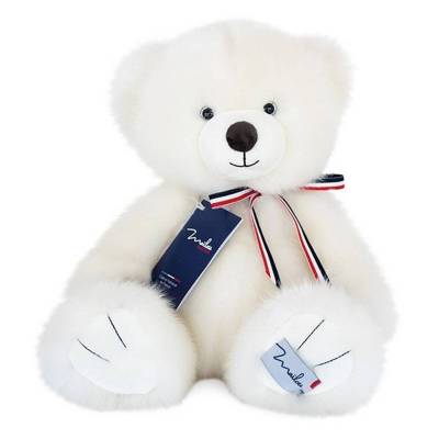 Peluche pour Enfant L'OURS FRANCAIS / H. 35 cm / Blanc Poudré / Mailou