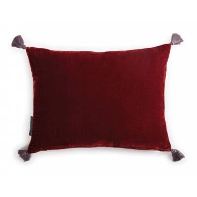 Coussin rectangulaire GOA POMPON / 30 x 40 cm / Velours de soie / Shangai rouge