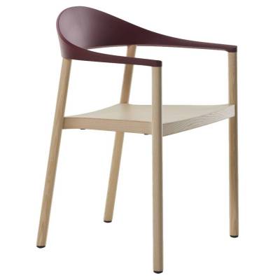 Fauteuil MONZA / H. assise 45 cm / Frêne naturel / Rouge foncé / Plank