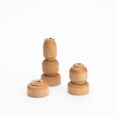 Set de 3 bougeoirs NATUREL / H. 2,5 - 5,8 - 10 cm / Bois / Maison Pechavy