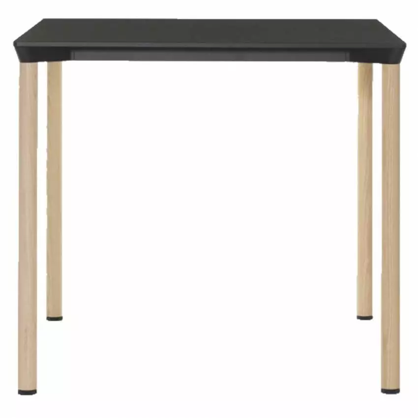 Table carrée MONZA / L. 80 x H. 73 cm / Piétement frêne naturel / Plateau Noir / Plank